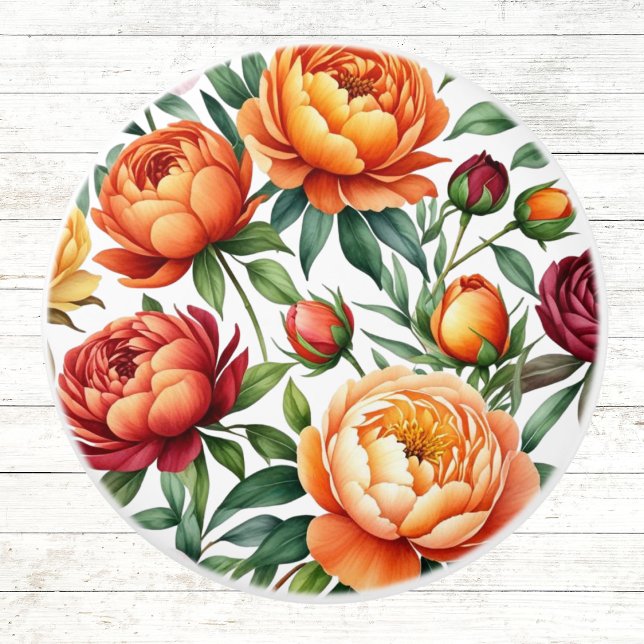 Burgundy Peach Flowers Peony Floral Pattern  Ceramic Knob (Creator Uploaded)