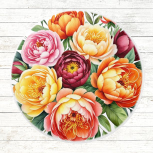 Burgundy Peach Flowers Pink Peony Floral Pattern  Ceramic Knob