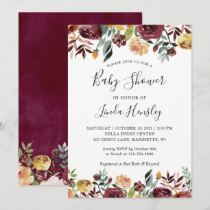 Burgundy Peach Gold Fall Baby Shower Invitation
