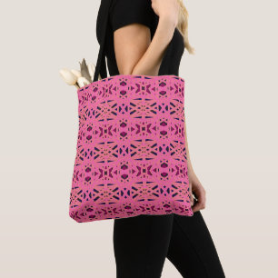 Burgundy Peach Pink Blue Black Geometric Art Deco Tote Bag