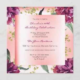 Burgundy Peach Pink Floral Tropical Peony Birthday Invitation