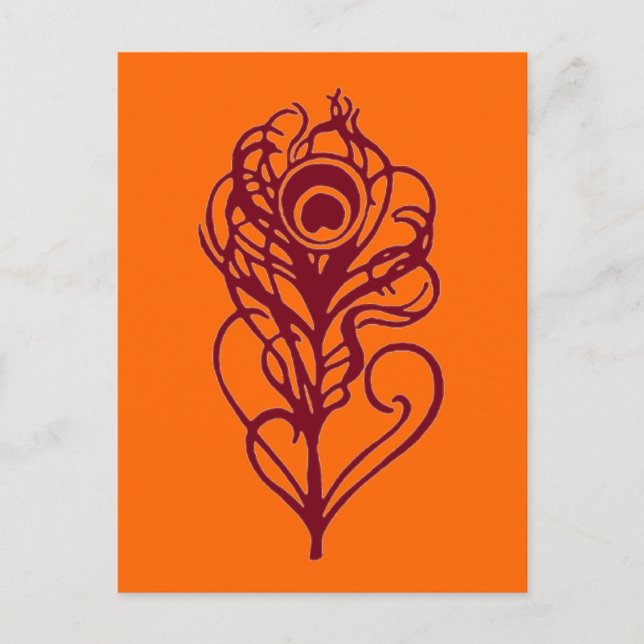 Burgundy Peacock Feather Postcard (Front)