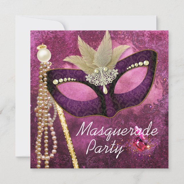 Burgundy Pearl Pink Masquerade Party Invitations (Front)