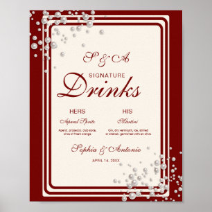 Burgundy Pearl Signature Drinks Sign,Glam Wedding Poster