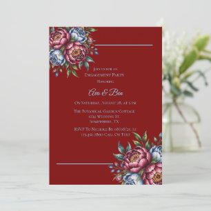 Burgundy Peony and Blue Rose Engagement Party Invitation