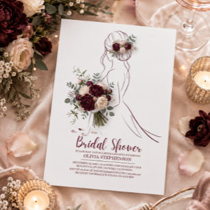 Burgundy Peony Flowers Bridal Shower Invitation