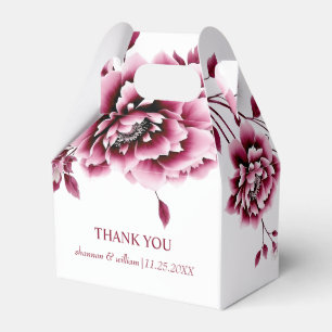 Burgundy peony flowers wedding  floral Thank You Favour Box
