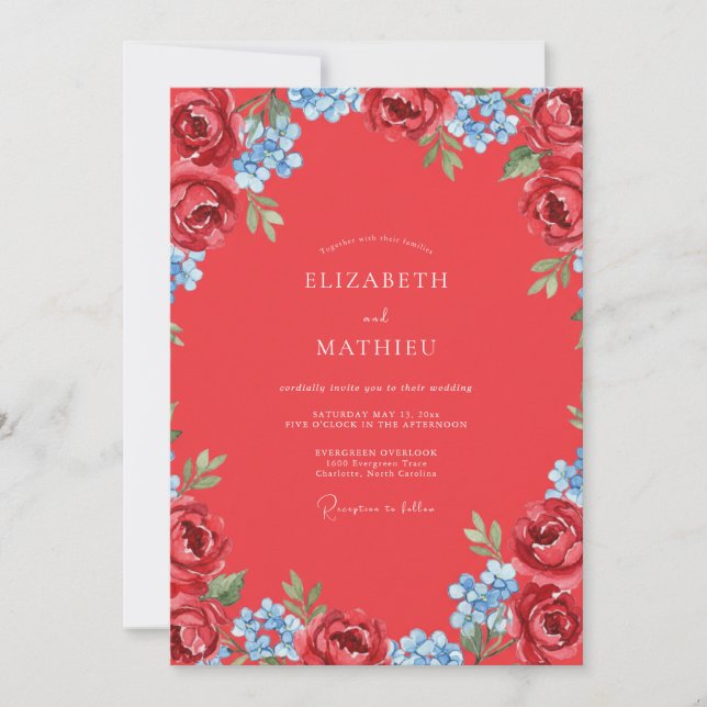 Burgundy Periwinkle Painted Wedding Invitation (Front)