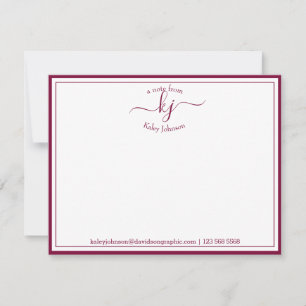 Burgundy Personalised   From The Desk Of Note Card
