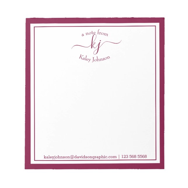Burgundy Personalised | From The Desk Of Notepad (Front)