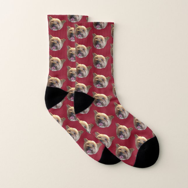 Burgundy Personalised Pet Photo Christmas Present Socks (Pair)