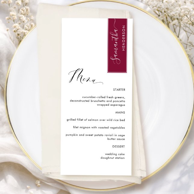 Burgundy Personalised with Guest Name Elegant Menu (Creator Uploaded)