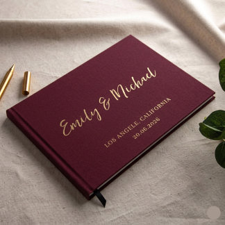 Burgundy Personalized Elegant Wedding Guest Book