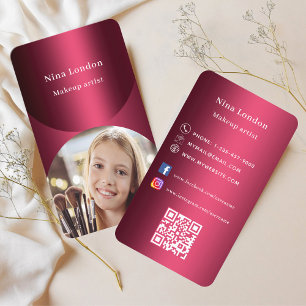 Burgundy photo arch Qr code social media Business Card