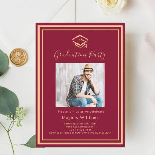 Burgundy photo cap Graduation Party Invitation