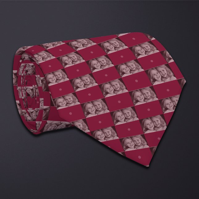 Burgundy Photo Chequerboard (Wide Rectangle) Tie (Creator Uploaded)