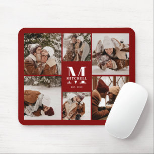 Burgundy Photo Collage Personalised Monogram Gift Mouse Pad