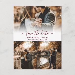 Burgundy Photo Collage Wedding Save The Date Announcement Postcard