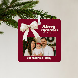 Burgundy photo cream bow Christmas Metal Tree Decoration