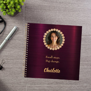Burgundy photo diamonds inspirational quote notebook