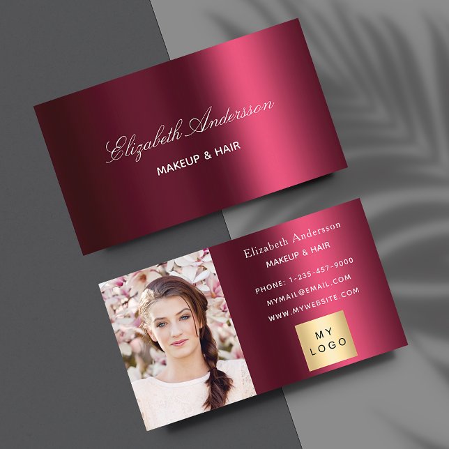 Burgundy photo logo elegant business card (Creator Uploaded)