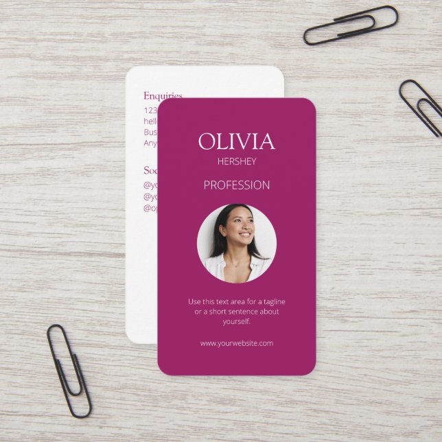 Burgundy Photo Social QR Code  Business Card (Front/Back In Situ)