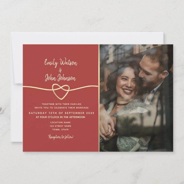 Burgundy Photo Wedding Invitation (Front)