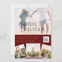 Burgundy Photo Wedding Invite QR Code Save Date