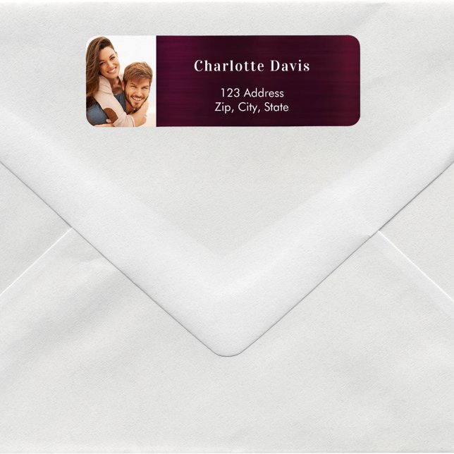 Burgundy photo wedding return address  label (Creator Uploaded)