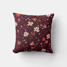 Burgundy Pillow with Pink and White Floral Pattern