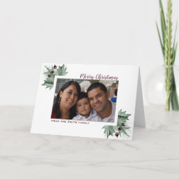 Burgundy Pine & Holly Christmas Holiday Card