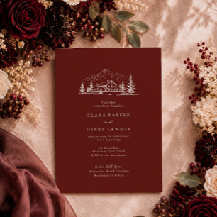 Burgundy Pine Lodge Wedding Invitation