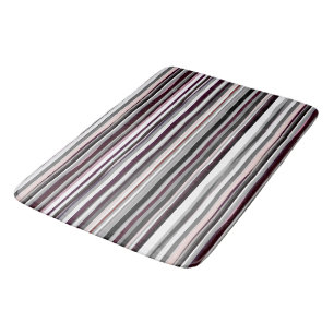 Burgundy, pink and Grey Abstract Stripes Bath Mat