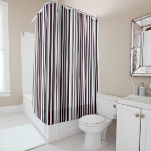 Burgundy, pink and Grey Abstract Stripes Shower Curtain