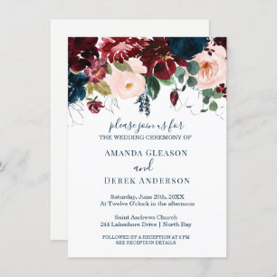 Burgundy, Pink and Midnight Blue Bridal Luncheon I Invitation