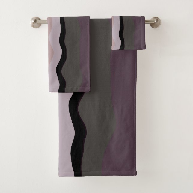 Burgundy, Pink and Purple Wavy Stripes Bath Towel Set (Insitu)