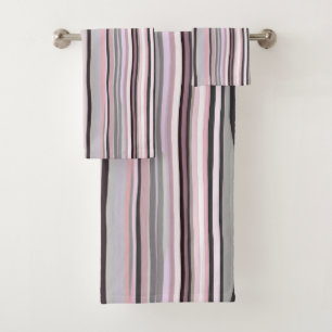 Burgundy, Pink and Purple Wavy Stripes Bath Towel Set