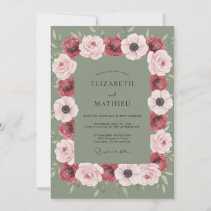 Burgundy Pink Anemone Wedding Invitation