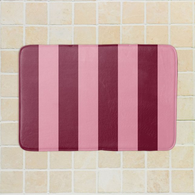Burgundy Pink Big Stripe Pattern Bold Cherry Red Bath Mat (Creator Uploaded)