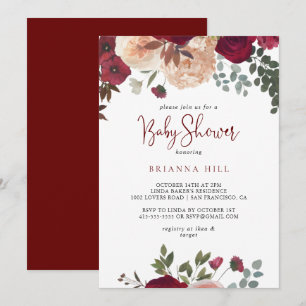 Burgundy Pink Blush Floral Baby Shower  Invitation