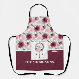 Burgundy Pink Blush Floral Dreamcatcher Pattern Apron