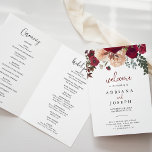 Burgundy Pink Blush Floral Folded Wedding   Program<br><div class="desc">This burgundy pink blush floral folded wedding program is perfect for a rustic wedding. The design features burgundy,  pink blush flowers with green leaves,  inspiring artistic beauty.

Include a quote or short message,  order of service,  wedding party and thank you message.</div>