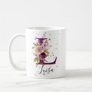 Burgundy Pink Blush Floral Letter L Monogram Coffee Mug