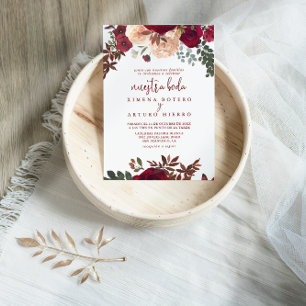 Burgundy Pink Blush Floral Nuestra Boda Wedding  Invitation