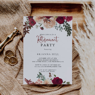 Burgundy Pink Blush Floral Retirement Party  Invitation
