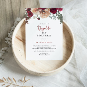 Burgundy Pink Blush Floral Spanish Bridal Shower   Invitation