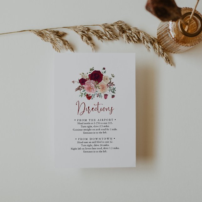 Burgundy Pink Blush Floral Wedding Directions  Enclosure Card (Creator Uploaded)