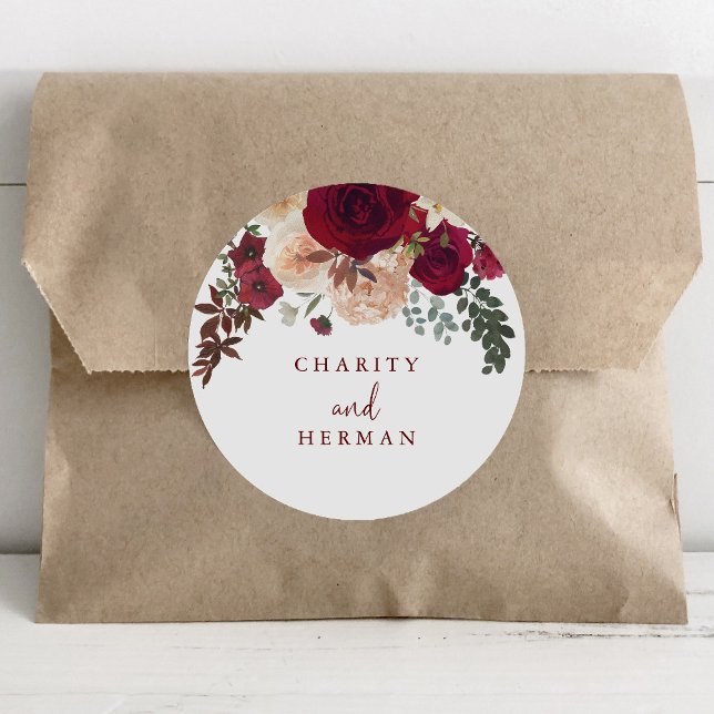 Burgundy Pink Blush Floral Wedding Envelope Seals (Creator Uploaded)