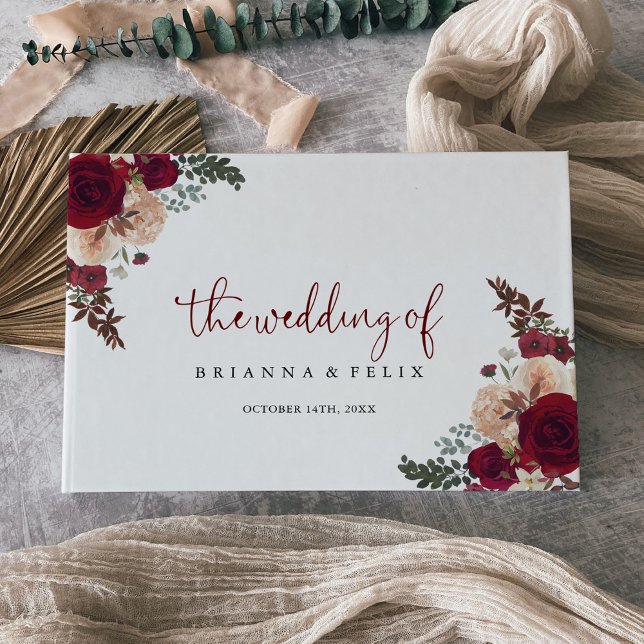 Burgundy Pink Blush Floral Wedding  Guest Book (Creator Uploaded)
