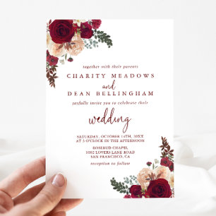 Burgundy Pink Blush Floral Wedding Invitation